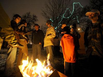 Members of the homeless encampment